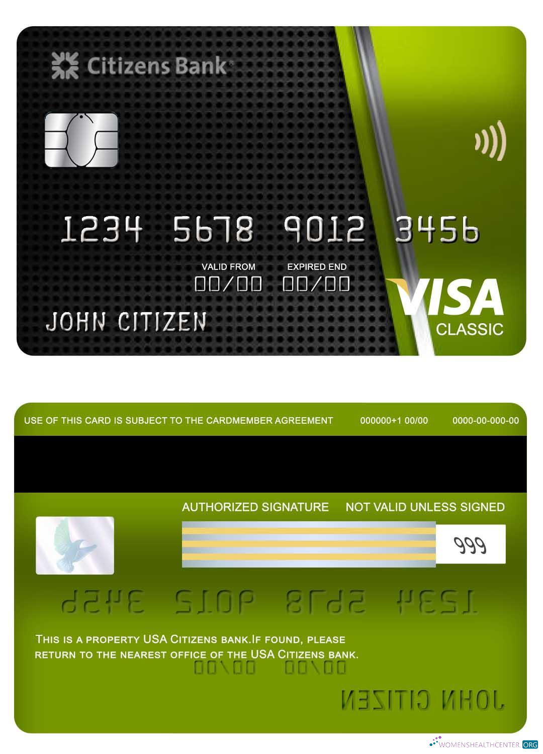 Download USA Citizens bank visa classic card Photoshop template